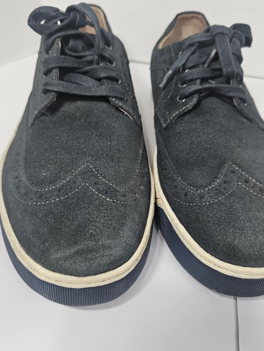 Men's Blue Suede Wingtip Derby Shoes - Casual Lace-Up Sz 10 Academy Preppy